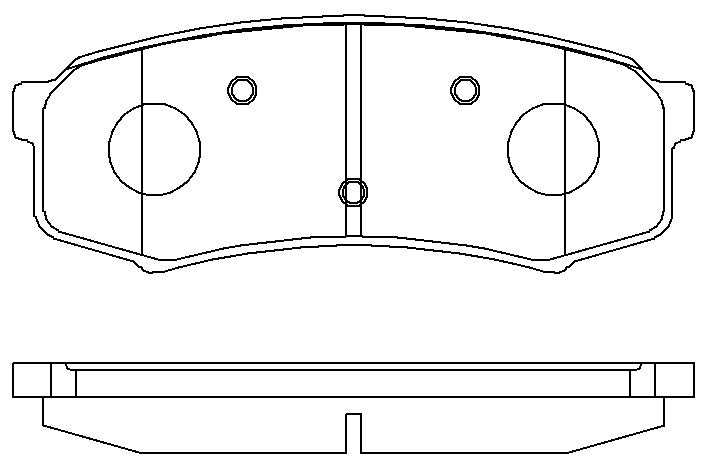 Brake pad shape reference for HMOE HD116/HD438; same FMSI and dimensions as HD116 in HMOE fitment sheet