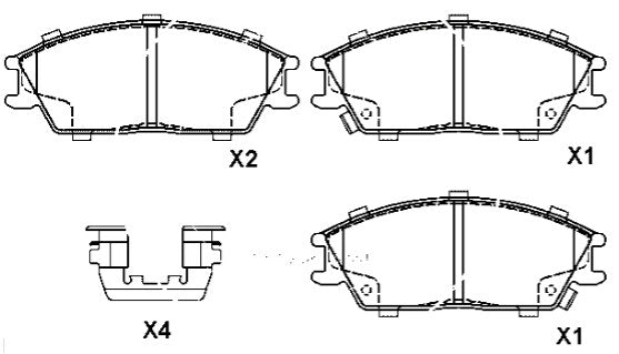 Brake pad shape reference for HMOE HD5032; same FMSI and dimensions as HD299/HD5032 in HMOE fitment sheet